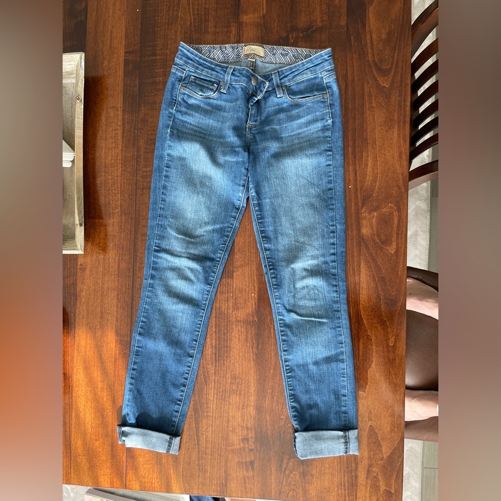 Paige light wash mid rise skinny jeans